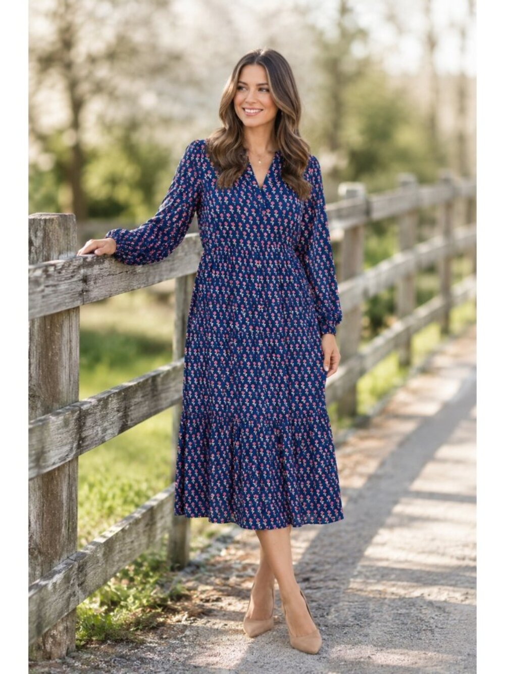 Madison Mathews Tiered Floral Midi Dress Cottagecore Prairie Size XS Women's